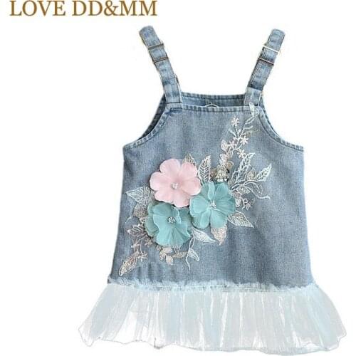 LOVE DD&MM Girls Dresses New Childrens Wear Sweet Embroidery Flower Mesh Denim Dress For Kids Clothing costumes Casual Outfits
