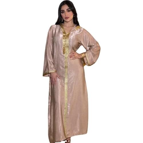 Dubai Abaya Jalabiya Hooded Maxi Dress Long Sleeve Islam Muslim Women Moroccan Kaftan ArabTurkey Robe Champagne White Green