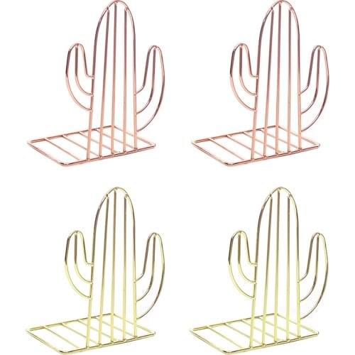 1Pair Book Stand Holder Cactus Shape Iron Book Support Bookends Book Shelf Desk Organizer Book Holder School Storage Holder