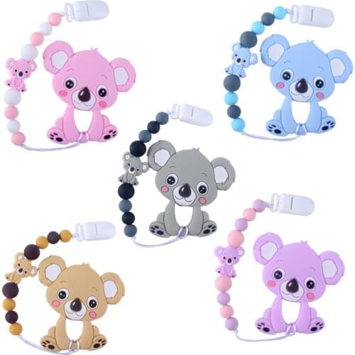 Baby Teethers Animal Silicone Beads Food Grade Koala Pendant Pacifier Clip Chain Baby Teething Toys Chewable Nursing Gift Girl