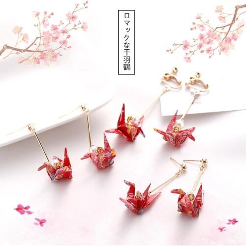Randon Thousand Paper Crane Tassel Earrings for Women Korean Fashion Personality Asymmetry Accessories Dangle Earrings Jewelry