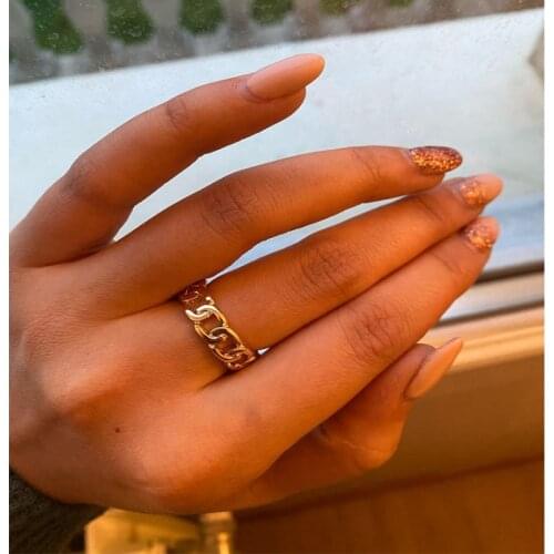 Chic Gold Color Plating Chain Shape RING For Unisex Vintage Gothic Chunky Midi Ring Open Finger Rings Jewelry Accessory