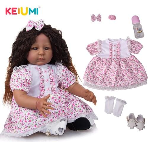 KEIUMI 22Inch Reborn Princess Silicone Vinyl Dolls Girl Wig Hair Dress Up Cloth Body For Kid Toy Birthday Xmas Gift