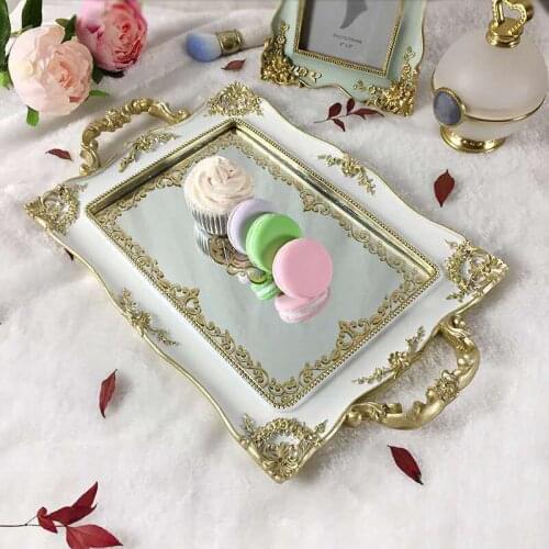 Nordic Carve Glass Mirror Cosmetic Cake Tray Wedding Party Cupcake Dessert Display Plate