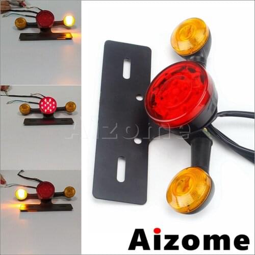 12V LED Motorcycle Rear License Plate Bracket Tail Light W/ Turn Signal Lamps for Honda Kawasaki Suzuki Yamaha Custom Cruiser