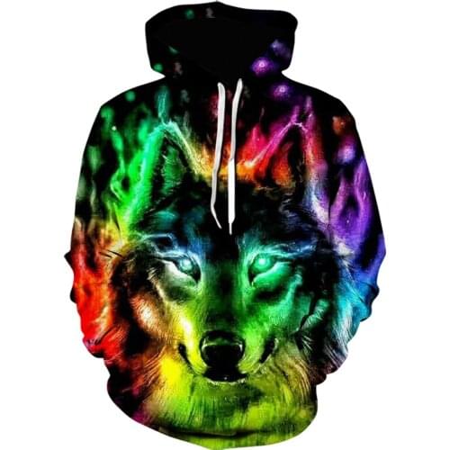 Color Flame 3d wolf Printed Hoodie autumn winter streetwear men Jackets Women quality Pullovers Animal graphic hoodies Tracksuit