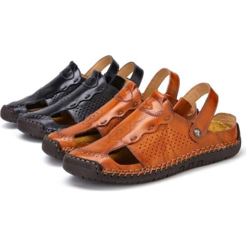 Туфли босоножки Large size 38-48 mens sandals leather casual shoes summer outdoor beach soft ROMAN SANDALS обувь мужская летняя