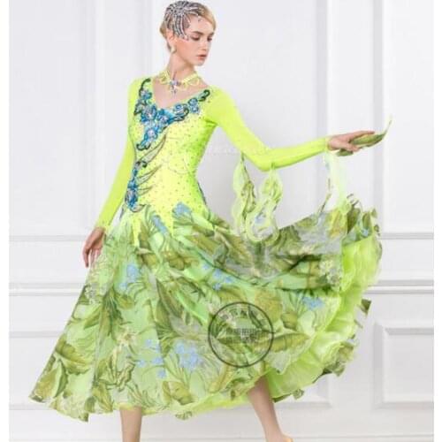Green customize custom standard ballroom Waltz tango Fox trot Quick step Ballroom Modern competition Dress