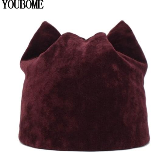 YOUBOME Women Beanie Hat Winter Hats For Women Skullies Beanies Bonnet Velvet Solid Lady Cat Ears Autumn Female Cap Knitted Hat