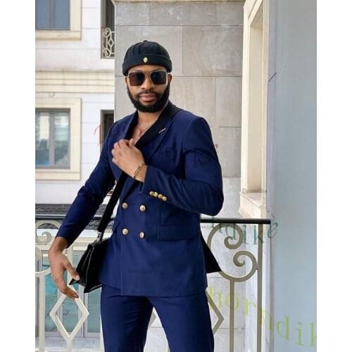 Thorndike Double Breasted Tuxedo Suit Men Business Work Wedding Formal Sets Solid Suit Jacket with Pant Slim Fit Casual T1362