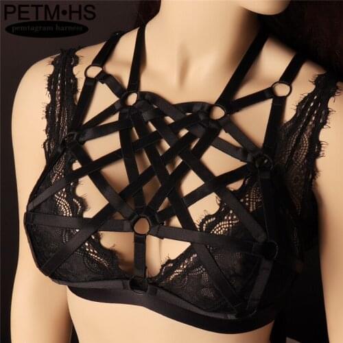 Women body harness Bra Bondage Harness Black Sexy Body Caged Punk Goth Tops Lingerie Fetish Club Rave Wear Festival Clothing