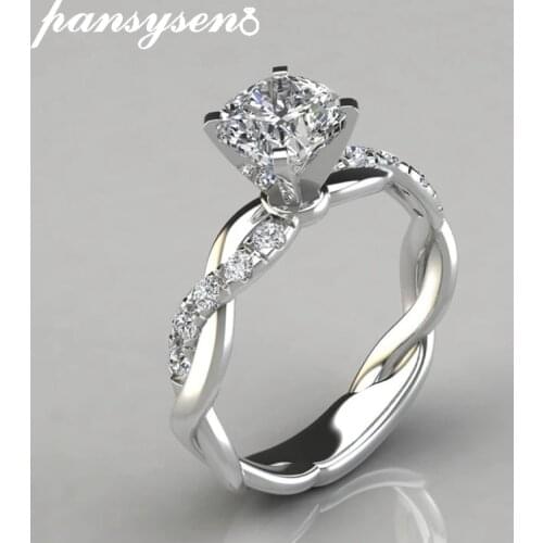 PANSYSEN 100% Real 925 Sterling Silver Lab Diamond Wedding Engagement Rings for Women Fine Jewelry Bridal Finger Ring Wholesale