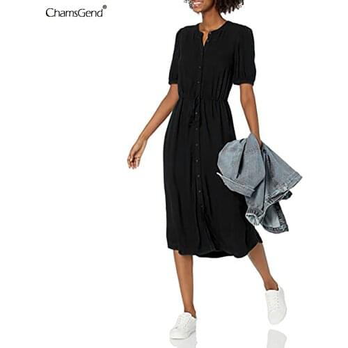 Spring Autumn Fashion Midi Dress Casual Cute Women Shirt Dresses Half Sleeve A-line Dresses 2021 New Women Clothes Vestidos