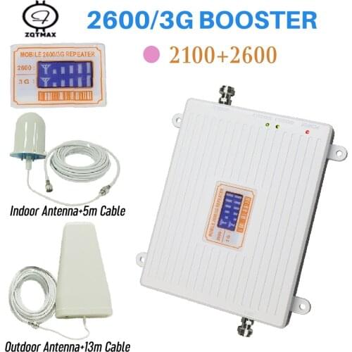 ZQTMAX dual band 3G 4G signal booster 2100 2600mhz repeater UMTS LTE Data mobile signal amplifier for home with antenna sets