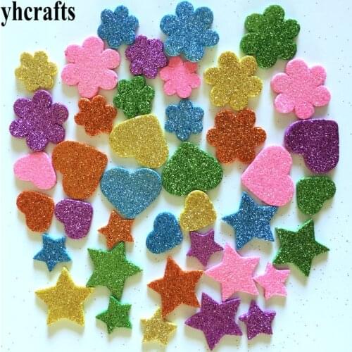 1bag/LOT.Mix flower star hearts glitter foam stickers,Kids toy.Scrapbooking kit.Early educational DIY.kindergarten craft