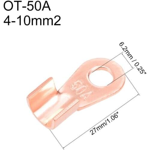 10Pcs 50A Copper Battery Cable Connector Terminal Crimping 4-10mm2 Wire OT-50A