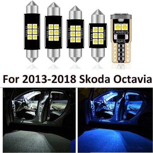 18Pcs Hot Sale White Canbus LED Lamp Interior Dome Map Lights Bulb Kit For 2013-2018 Skoda Octavia MK 3 MKIII License Plate Lamp
