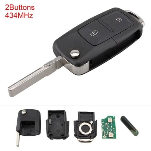 2 Buttons Keyless Uncut Flip Remote Key Fob with ID48 Chip 1J0 959 Fit for VW Beetle Bora Passat Polo Transporter T5 2002-2010