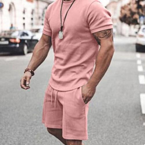 2 Pcs/Set Mens Tracksuit Gym Fitness mens sets Casual Short Sleeve T shirt Tops Fifth Shorts Men Sportswear Set ropa hombre