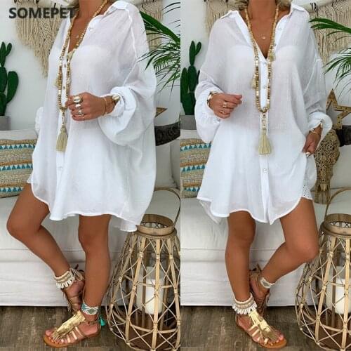 2021 New Loose Women Cover Ups Swimwear White Beach Dress Cotton Beach Kimono Coverups for Women Swimsuit Cover Up Beach Woman
