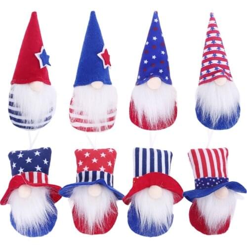 4pcs Hanging Gnome Dwarf Doll for 2021 U.S. National Independence Day Plush Toys Doll Ornaments Holiday Home Party Decoration