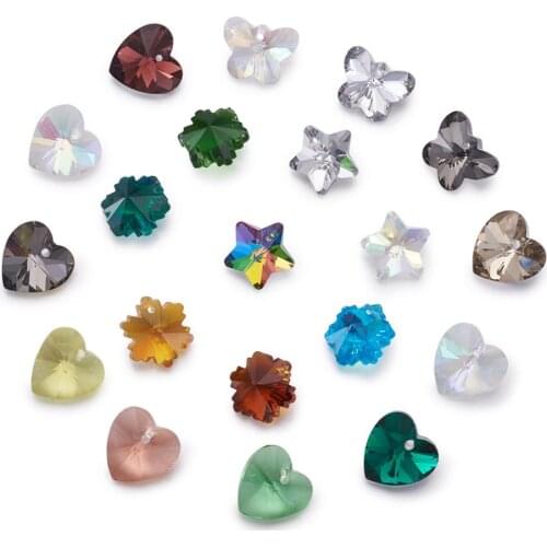 72Pcs Mixed Color Faceted Glass Pendants Charms Flowers Stars Heart Butterfly Shape For Bracelet Necklace Jewelry Making