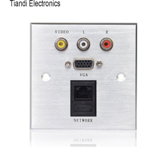 Aluminium wall decoration outlet panel office screen multimedia wall socket dual audio + video interface VGA and RJ45 connector