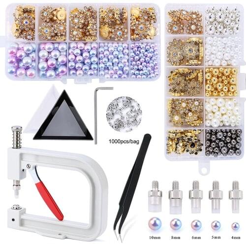 Pearls Machine Plastic Beads Rivet Fixing Setting Machine with Beads Screw Heads for DIY Bags/Skirts/Hats Clothes Accessories