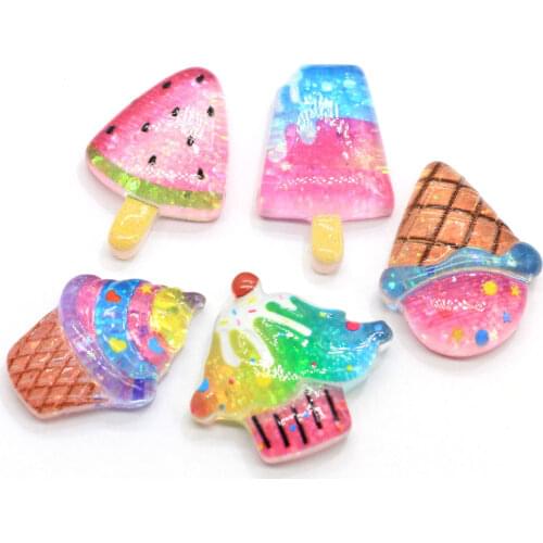 Glitter Colorful Fruit Flat Back Resin Cabochon Candy Watermelon Ice Cream Scrapbooking Crafts DIY Phone Deco Parts Accessories