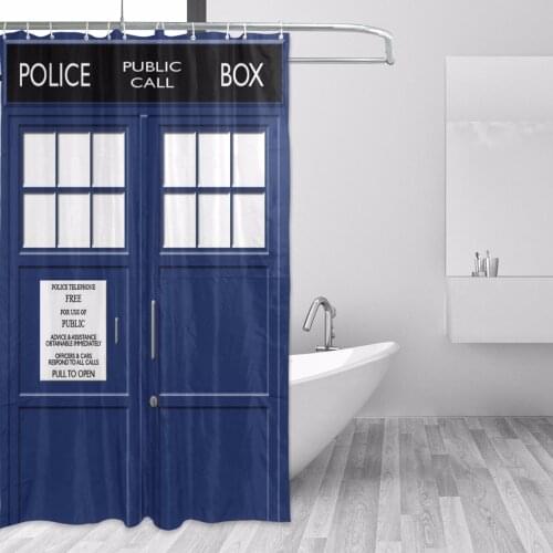 Bathroom Decorative Police Box Printed Shower Curtain Bath Novelty Polyester Fabric Waterproof Bath Curtains with 12 Hooks