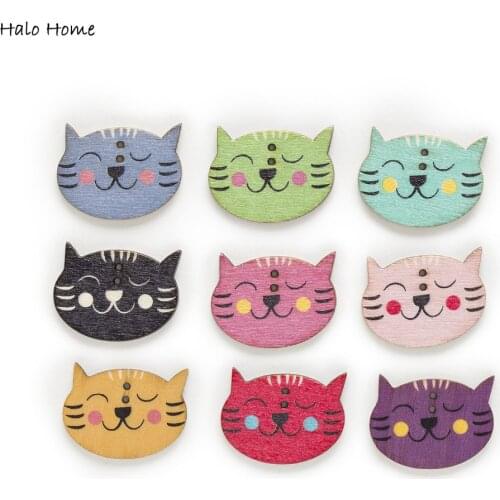 30pcs 2 Hole Mixed Cat Wood Buttons Clothing Sewing Scrapbooking Home Decor 29x22mm