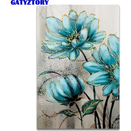 Gatyztory 40x50cm Frame Painting By Numbers For Adults Blue Color Flower Oil Picture HandPainted Diy On Canvas Home Wall Art