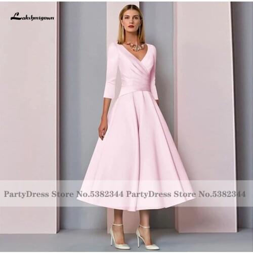 Lakshmigown Robe Satin Pink Mother Of The Bride Dress 2021 Elegant Women A Line Evening Wedding Party Dresses Tea Length