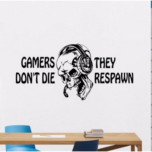 Gamers Dont't Die They Respawn Wall Decal Video Game Gifts Kids PS4 Xbox Gaming Quote Poster Stickers Boys Room Playroom