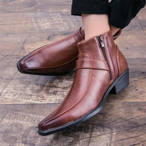 Italian Leather Men Shoes Black Brown Dress Boot Men Shoe Party Shoes Fashion High Quality Pointy Business Boots Homme Cuir
