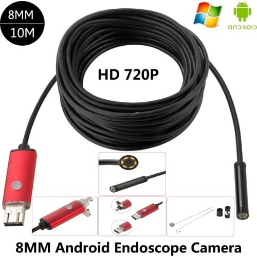 HD Android Endoscope Camera Waterproof 10M Cable 8mm Lens Endoscope Android Borescope Inspection Camera For PC Phone