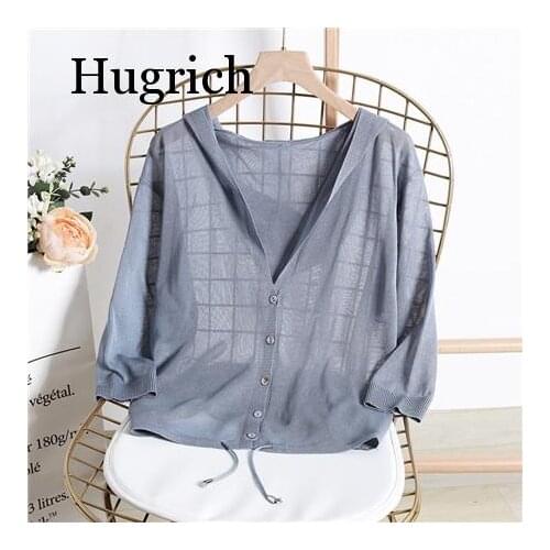 Hooded Thin Sweater Cardigan Women Silk Linen Spring Summer Lace Up V-Neck Short Design Loose Cape Cardigans Outerwear Female