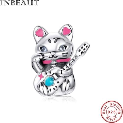 Cyberpunk Charm 100% 925 sterling silver fortune cat beads for women bracelet jewelry Fit Pandora bracelet DIY charm making