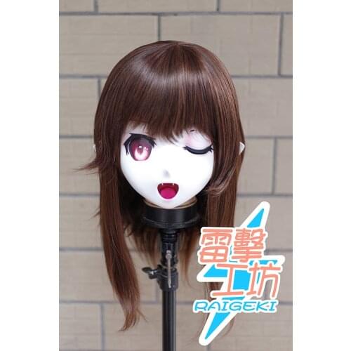 KM9174) Handmade Female Sweet Girl Resin Crossdress Outfit Cosplay Japanese Animegao Role Play Kigurumi Mask