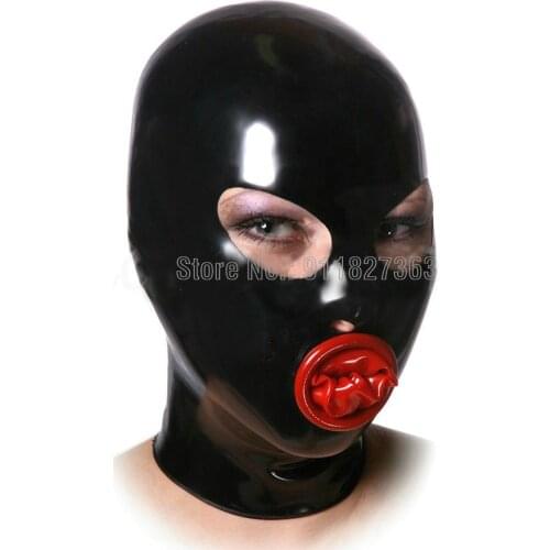 Handmade Latex Hood Fetish Mask with mouth sheath net eyes eyes opened back zipper