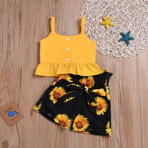Summer Kids Baby Girls Sleeveless T-shirt Vest Tops + Shorts Outfits Summer Clothes Set Girl Clothes