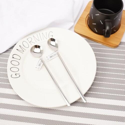 Salad Mixing Spoon Long Handle Round Fruit Spoon Dessert Ice Cream Tea Coffee Teaspoon Beverage Tableware 1pcs