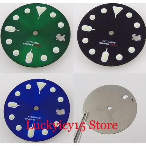 Nologo Steel Blue/Green/Black 29MM Sunburst Watch Dial fit NH35A Luminous marks