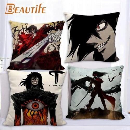 New HELLSING Anime Pillowcase Bedroom Home Decorative Cover 45x45cm Square Zipper Pillow Cases Cotton Linen Fabric No Fade