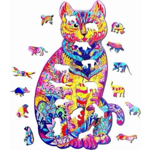 New Hot Wooden Puzzle Animal Cute Cat Jigsaw Puzzles Puzzles For Kids Adult Interaction Educational Toy Gifts