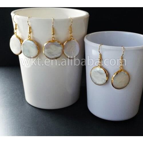 WT-E157 New products Natural freshwater pearl earrings round pearl gold dipped doop in high quality lovely earrings