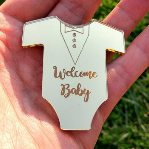 Personalized Baby Shower Favors, Custom Made Acrylic Mirror Welcome Baby Tags, Lasercut Lettering Tags for Baptism Gifts