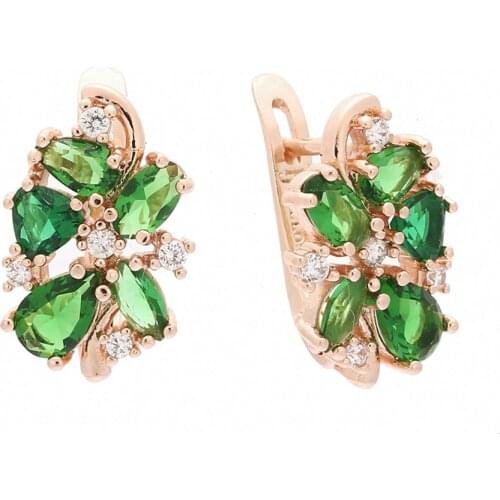 Luxury Earrings New Fashion Trendy 585 Gold Color Jewelry Green Stone Women Drop Earrings Flower Design