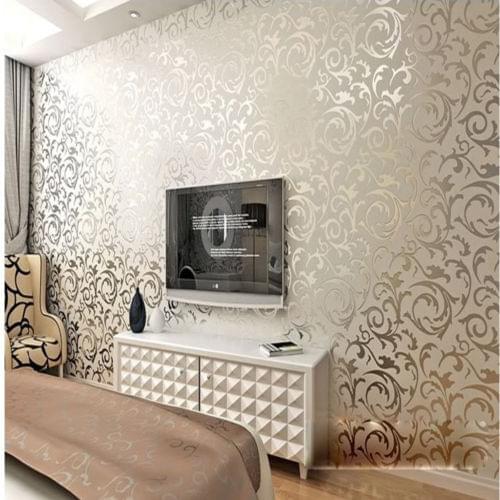 Q QIHANG High-grade Thicking Flocking Wallpaper Roll silver&gray Color 0.53m*10m=5.3m2
