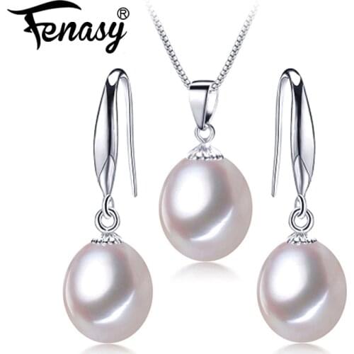 FENASY 925 Sterling Silver Jewelry Sets Natural Freshwater Pearl Drop Earrings Custom Trendy Pendant Chain Necklaces For Women